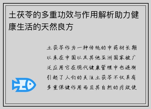 土茯苓的多重功效与作用解析助力健康生活的天然良方